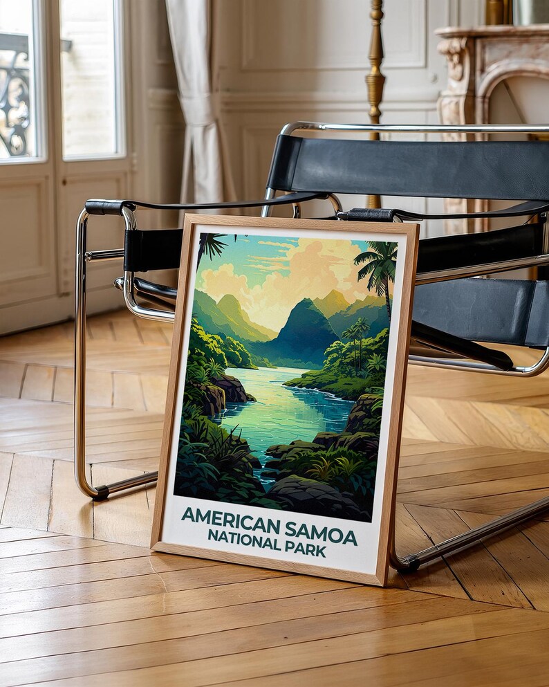 American Samoa National Park Travel Print, Mountains Poster, Jungle Wall Art, Samoa Illustration, Nature Poster, Home Decor, Birthday Gift