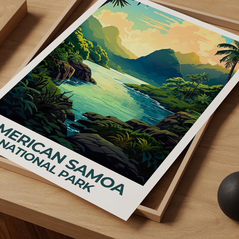American Samoa National Park Travel Print, Mountains Poster, Jungle Wall Art, Samoa Illustration, Nature Poster, Home Decor, Birthday Gift