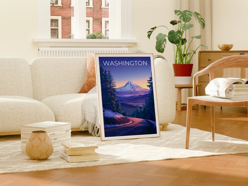 Affiche de voyage de Washington, art mural de l'État de Washington, impression de l'État de Washington, affiche de Washington, affiche du mont Hood, affiche de la nature