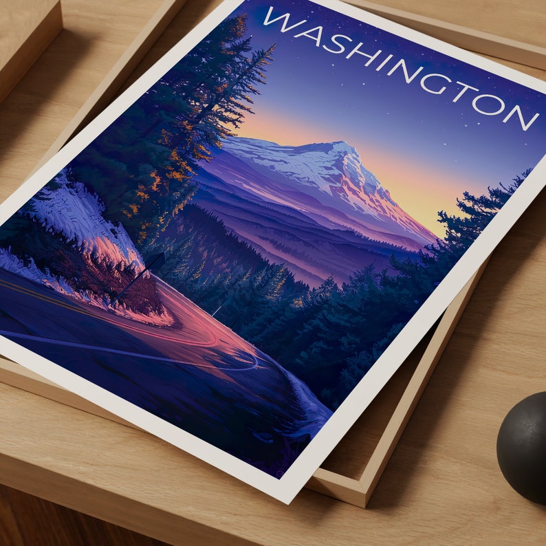 Affiche de voyage de Washington, art mural de l'État de Washington, impression de l'État de Washington, affiche de Washington, affiche du mont Hood, affiche de la nature