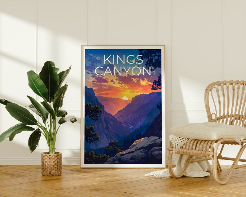 Affiche de voyage Kings Canyon, art mural de Californie, impression de Californie, affiche Kings Canyon, affiche de Californie, affiche de nature, art Kings Canyon