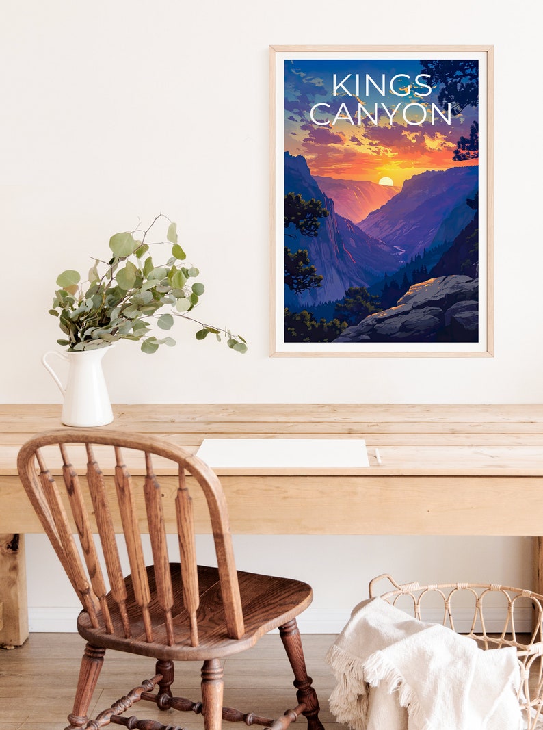 Affiche de voyage Kings Canyon, art mural de Californie, impression de Californie, affiche Kings Canyon, affiche de Californie, affiche de nature, art Kings Canyon