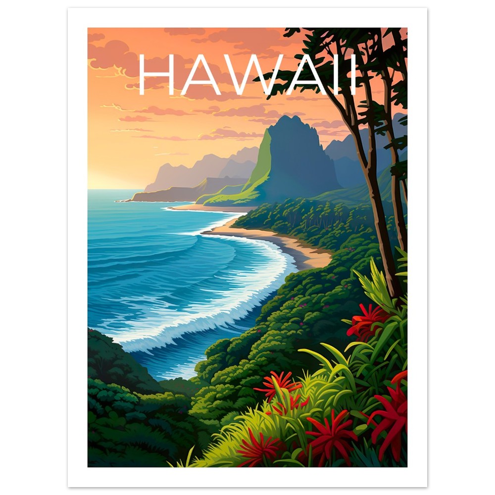 Hawaii Poster, Hawaii Print, Tropical Island Art, Hawaii Island Print, Hawaii Travel Poster, Hawaii Beach Poster
