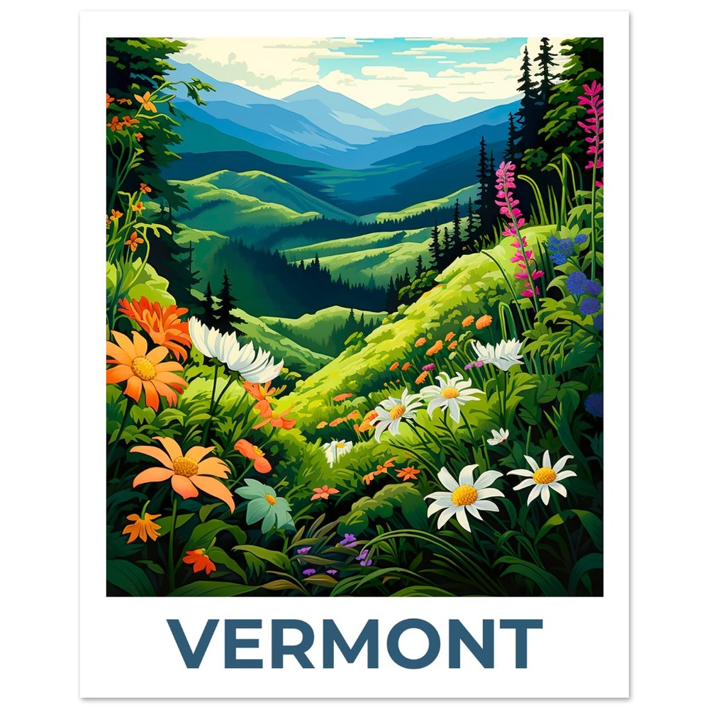 Vermont Poster, Vermont Print, Green Mountains Poster, Green Mountains Print, Vermont Travel Poster, Flower Poster, Vermont Art