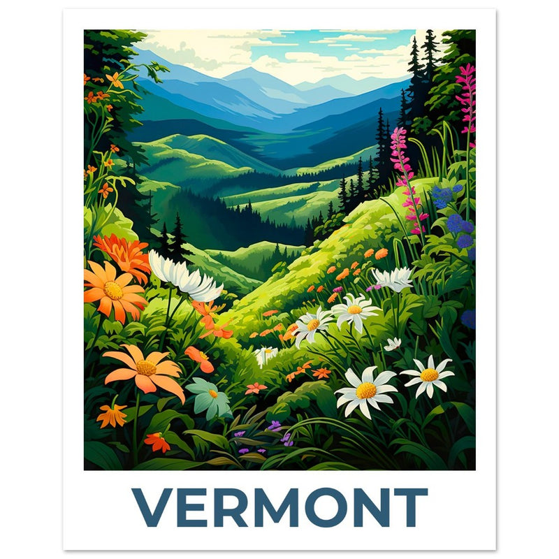Vermont Poster, Vermont Print, Green Mountains Poster, Green Mountains Print, Vermont Travel Poster, Flower Poster, Vermont Art