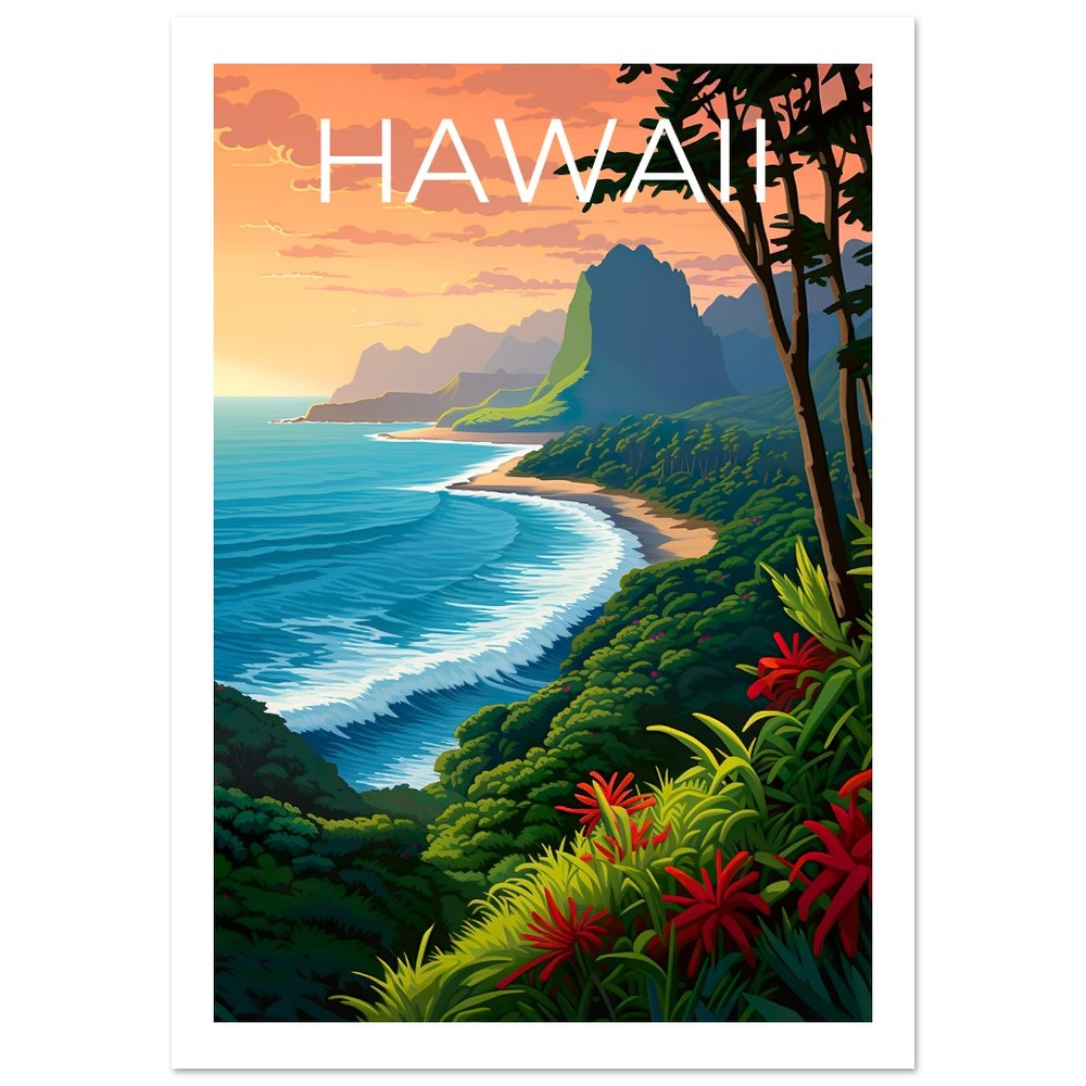 Hawaii Poster, Hawaii Print, Tropical Island Art, Hawaii Island Print, Hawaii Travel Poster, Hawaii Beach Poster