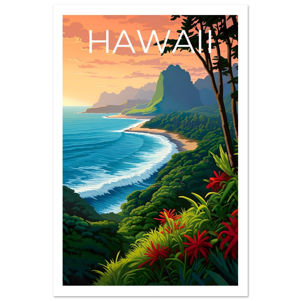 Hawaii Poster, Hawaii Print, Tropical Island Art, Hawaii Island Print, Hawaii Travel Poster, Hawaii Beach Poster