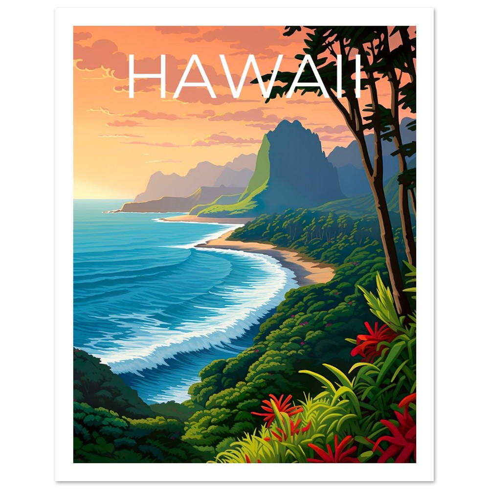 Hawaii Poster, Hawaii Print, Tropical Island Art, Hawaii Island Print, Hawaii Travel Poster, Hawaii Beach Poster