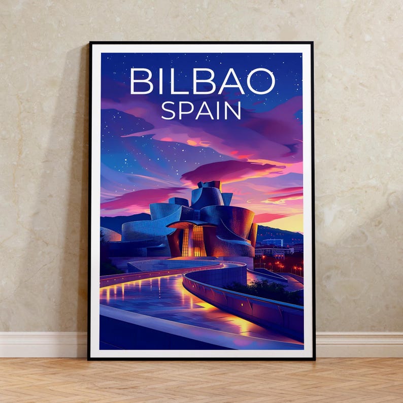 Bilbao Poster, Spain Print, Guggenheim Museum Poster, Spain Art, Spain Illustration, Europe Poster, Spain Gift, Home Decor, Birthday Gift