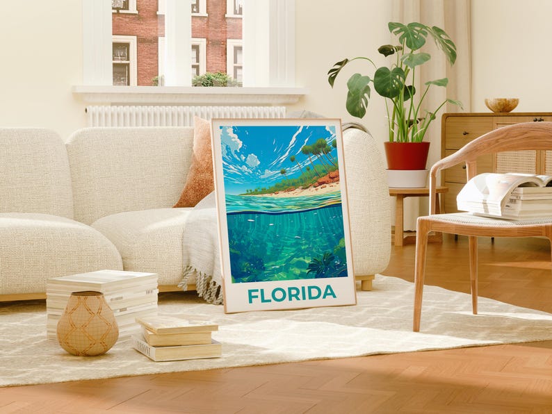 Florida Poster, Coastal Print, Florida Art, Florida Print, Beach Poster, Beach Gift, Coastline Print