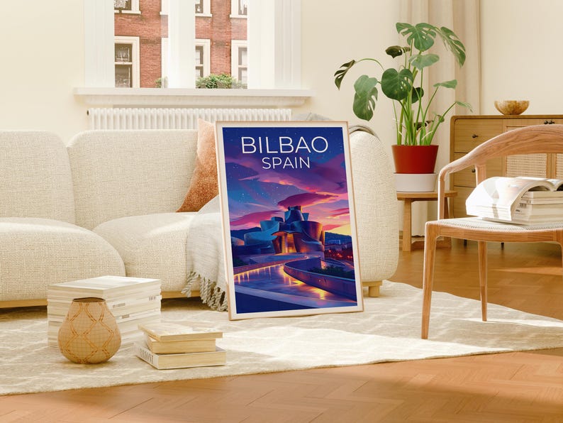 Bilbao Poster, Spain Print, Guggenheim Museum Poster, Spain Art, Spain Illustration, Europe Poster, Spain Gift, Home Decor, Birthday Gift