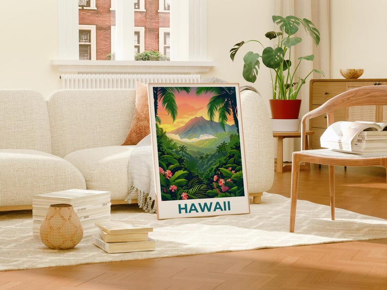 Hawaii Travel Poster, Hawaii Islands Print, Tropical Island Art, Hawaii Illustration, Adventure Poster, Home Decor, Birthday Gift