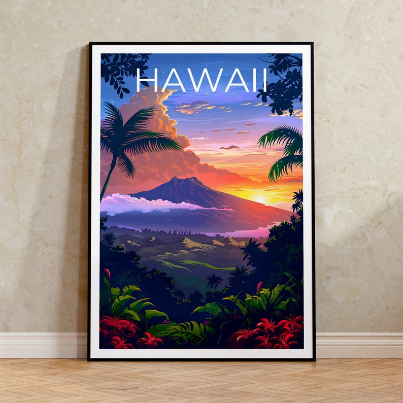 Hawaii Poster, Hawaii Print, Tropical Island Poster, Island Print, Hawaii Travel Poster, Hiking Poster, Hawaii Art