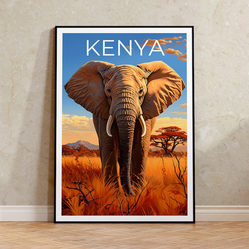 Kenya Poster, Kenya Print, Elephant Poster, Elephant Print, Africa Travel Poster, Safari Poster, Kenya Art