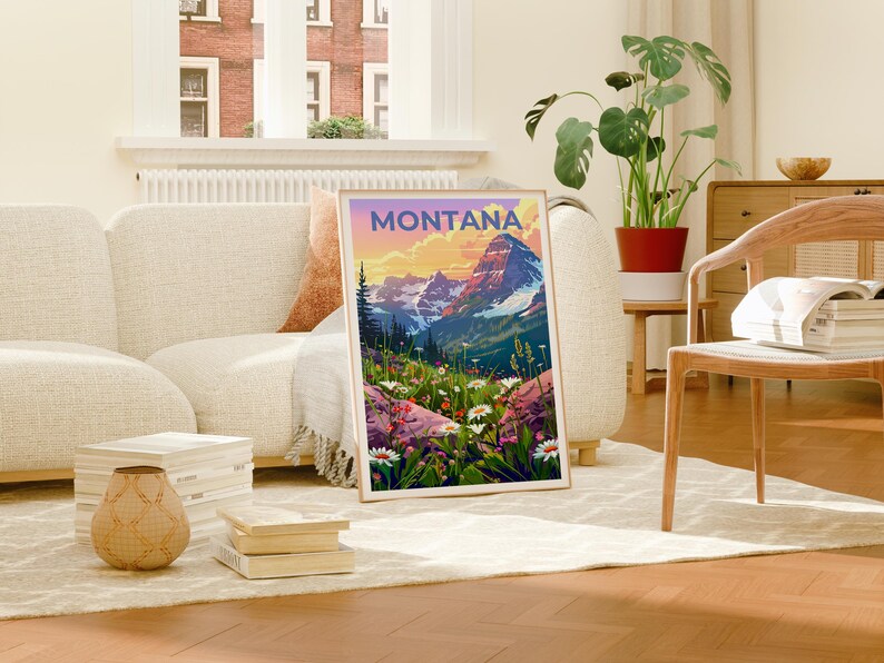 Montana Poster, Montana Print, Mountain Poster, Mountain Art, Flowers Poster, Forest Print, Birthday Gift