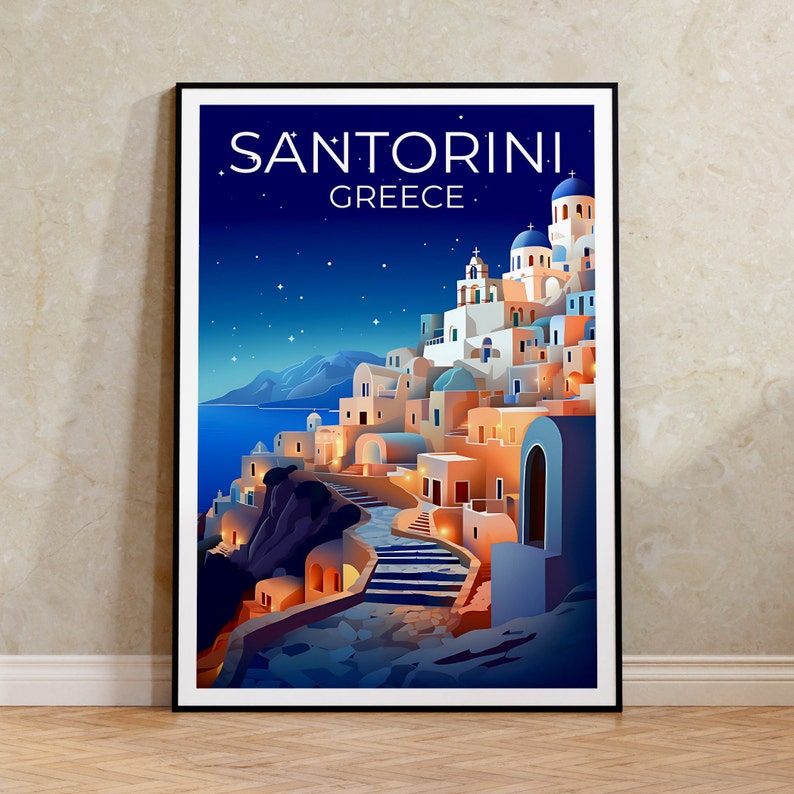 Santorini Reiseposter, Griechenland Wandkunst, Griechenland Druck, Santorini Poster, Griechische Insel Poster, Stadt Poster, Santorini Kunst