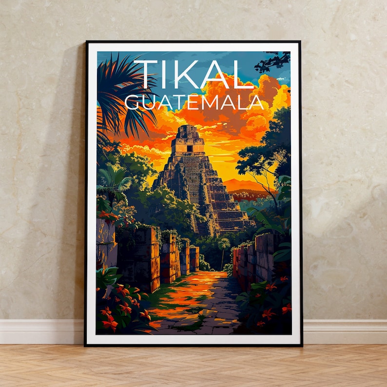 Tikal Poster, Tikal Print, Guatemala Art, Guatemala Print, Tikal Travel Poster, Guatemala Poster, Tikal Art