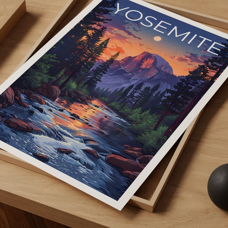 Affiche Yosemite, Impression Yosemite, Affiche Half Dome, Art Half Dome, Impression Half Dome, Affiche de voyage Yosemite, Affiche du parc national