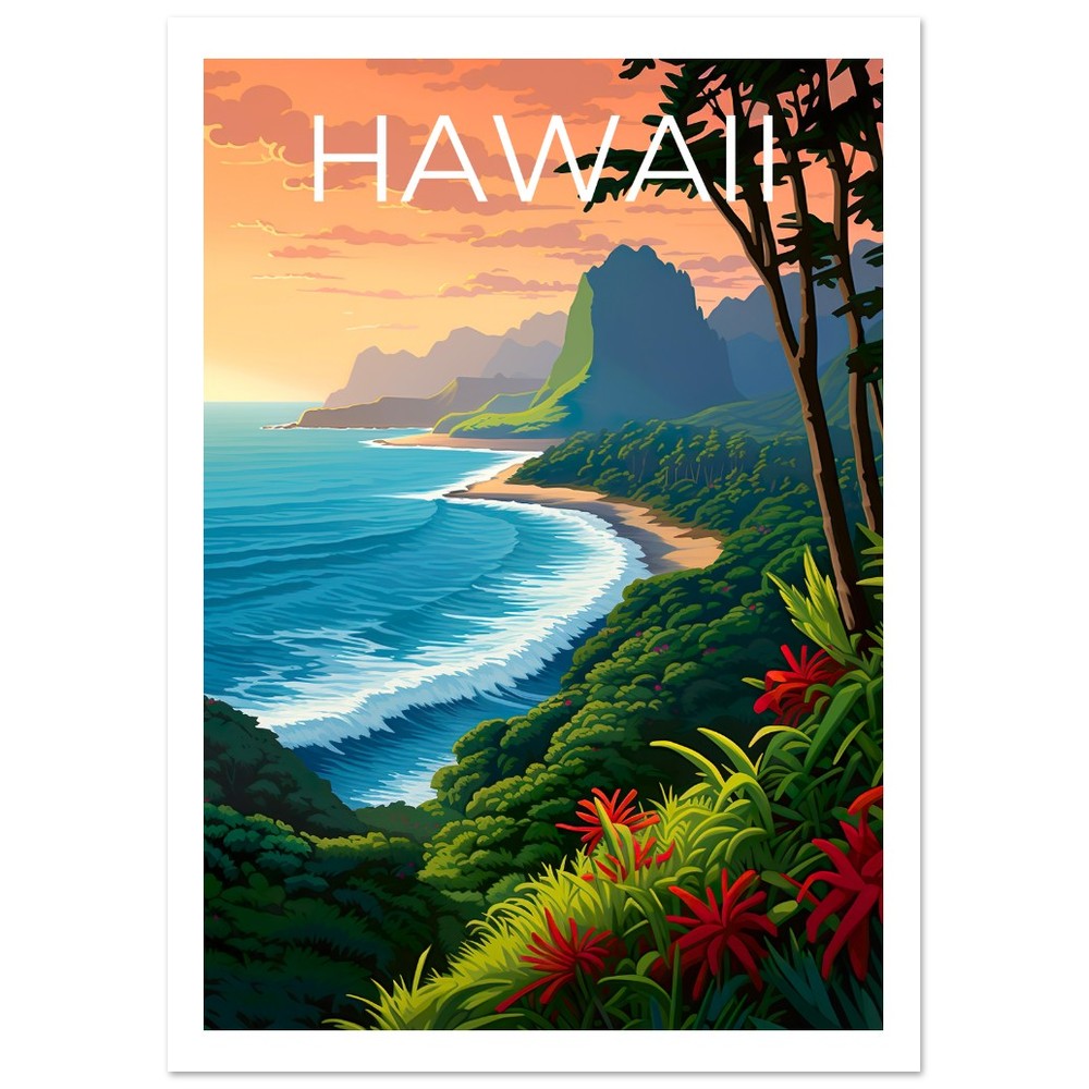 Hawaii Poster, Hawaii Print, Tropical Island Art, Hawaii Island Print, Hawaii Travel Poster, Hawaii Beach Poster