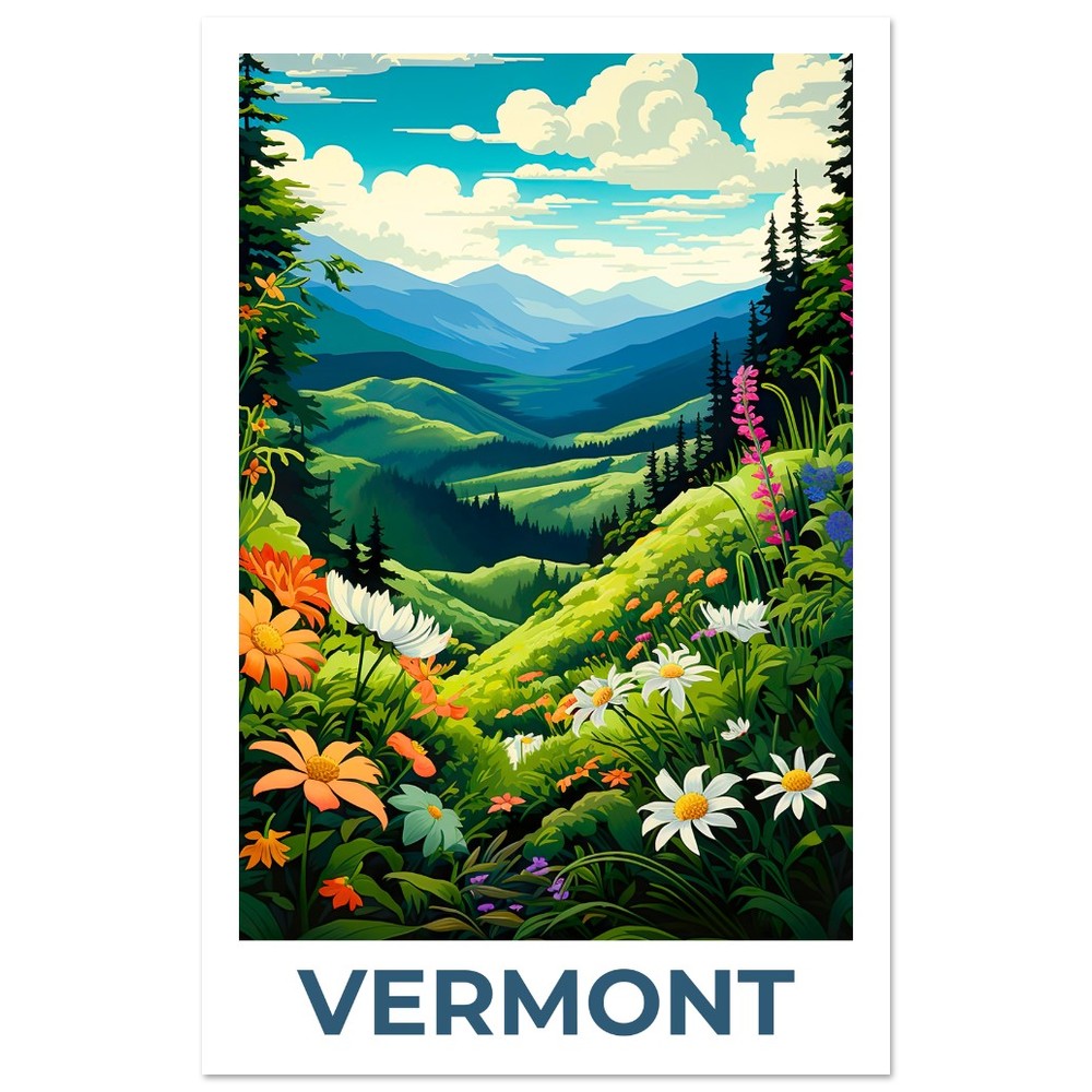 Vermont Poster, Vermont Print, Green Mountains Poster, Green Mountains Print, Vermont Travel Poster, Flower Poster, Vermont Art