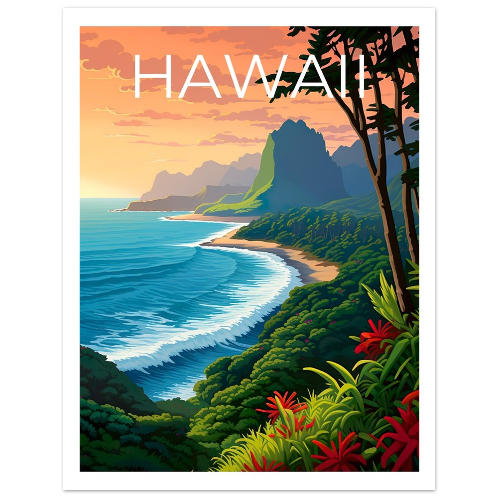 Hawaii Poster, Hawaii Print, Tropical Island Art, Hawaii Island Print, Hawaii Travel Poster, Hawaii Beach Poster