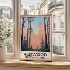Redwood National Park Travel Print, California Poster, Tall Trees Wall Art, Forest Illustration, Redwood Poster, Home Decor, Birthday Gift