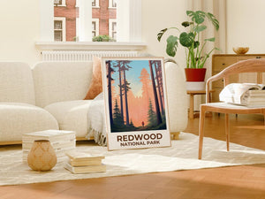 Redwood National Park Travel Print, California Poster, Tall Trees Wall Art, Forest Illustration, Redwood Poster, Home Decor, Birthday Gift