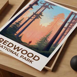 Redwood National Park Travel Print, California Poster, Tall Trees Wall Art, Forest Illustration, Redwood Poster, Home Decor, Birthday Gift