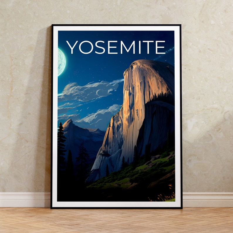 Affiche de voyage Yosemite, Art mural Half Dome, Impression Half Dome, Affiche Yosemite, Affiche Californie, Affiche Nature, Art Yosemite