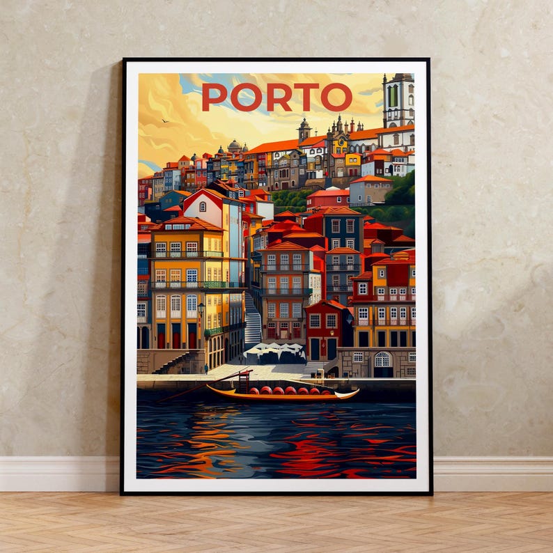 Porto Poster, Portugal Travel Print, Porto Cityscape Art, Port City Illustration, Europe Poster, Scenic Wall Art, Home Decor, Birthday Gift