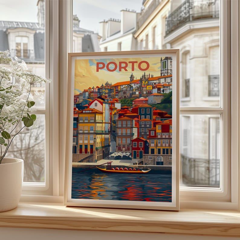 Porto Poster, Portugal Travel Print, Porto Cityscape Art, Port City Illustration, Europe Poster, Scenic Wall Art, Home Decor, Birthday Gift