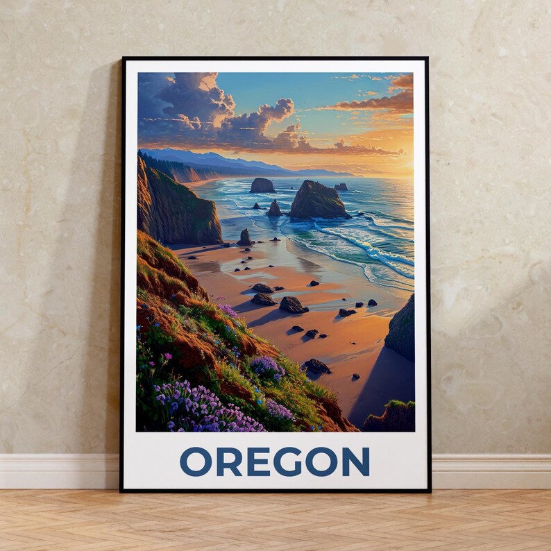 Oregon Travel Print, Cannon Beach Poster, Coastal Art, Oregon Illustration, Landscape Poster, Scenic Poster, Home Decor, Birthday Gift