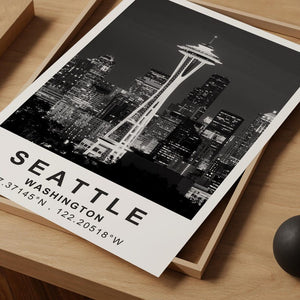 Seattle Poster, Washington Travel Print, Space Needle Art, Modern Architecture Illustration, Landscape Poster, Home Decor, Birthday Gift