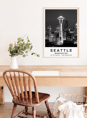 Seattle Poster, Washington Travel Print, Space Needle Art, Modern Architecture Illustration, Landscape Poster, Home Decor, Birthday Gift