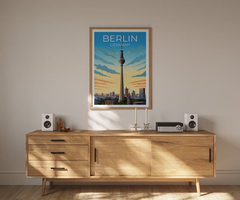 Affiche de voyage de Berlin, Art mural d’Allemagne, Impression d’Allemagne, Affiche de Berlin, Affiche de Berliner Fernsehturm, Affiche de ville, Art de Berlin