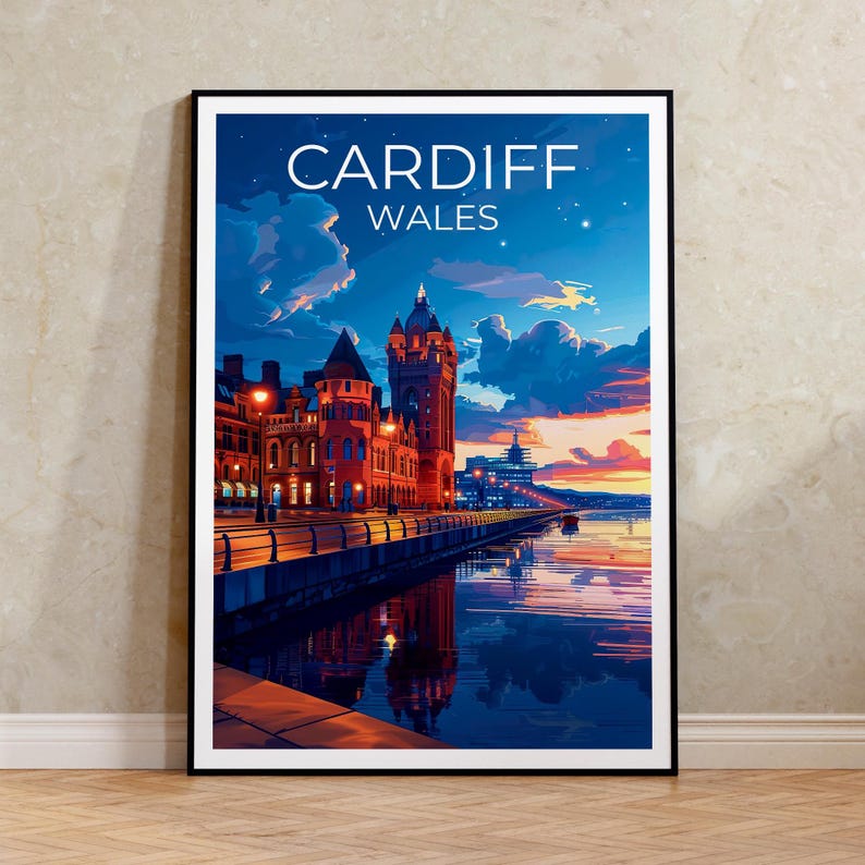 Cardiff Travel Print, Wales Poster, United Kingdom Wall Art, Cardiff Illustration, Wales Print, Home Decor, Birthday Gift