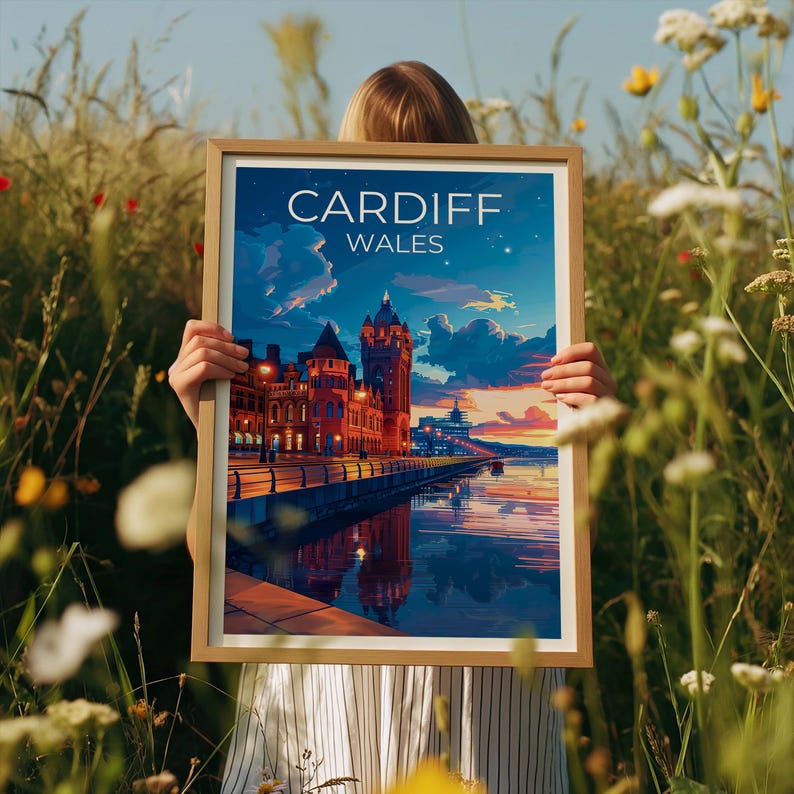 Cardiff Travel Print, Wales Poster, United Kingdom Wall Art, Cardiff Illustration, Wales Print, Home Decor, Birthday Gift