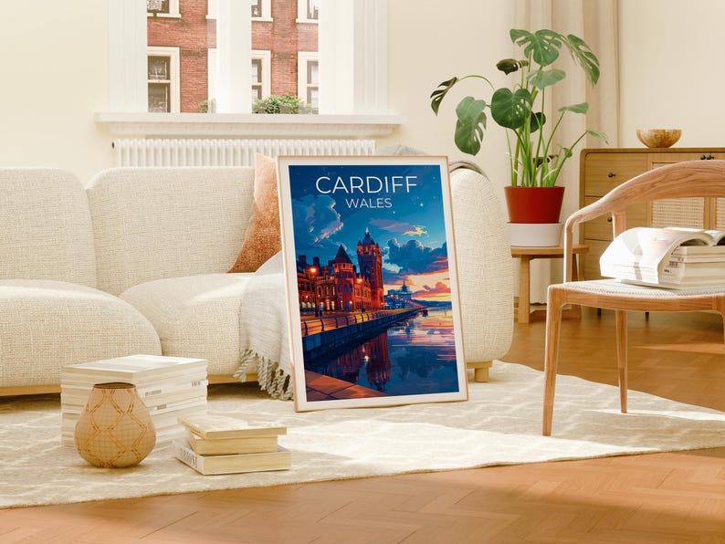Cardiff Travel Print, Wales Poster, United Kingdom Wall Art, Cardiff Illustration, Wales Print, Home Decor, Birthday Gift