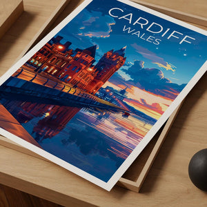 Cardiff Travel Print, Wales Poster, United Kingdom Wall Art, Cardiff Illustration, Wales Print, Home Decor, Birthday Gift