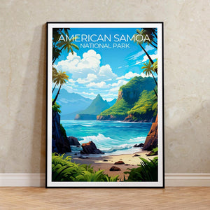 American Samoa Travel Print, Samoa Islands Poster, Beach Wall Art, Coast Illustration, Samoan Poster, Home Decor, Birthday Gift