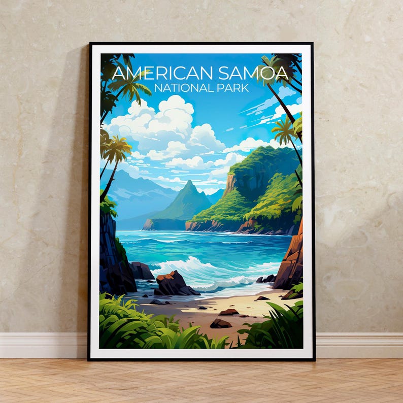 American Samoa Travel Print, Samoa Islands Poster, Beach Wall Art, Coast Illustration, Samoan Poster, Home Decor, Birthday Gift