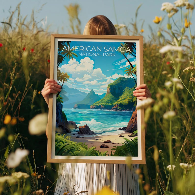 American Samoa Travel Print, Samoa Islands Poster, Beach Wall Art, Coast Illustration, Samoan Poster, Home Decor, Birthday Gift