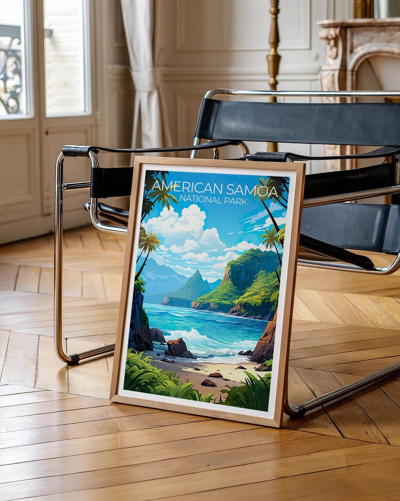 American Samoa Travel Print, Samoa Islands Poster, Beach Wall Art, Coast Illustration, Samoan Poster, Home Decor, Birthday Gift