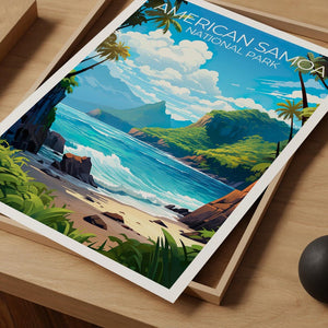 American Samoa Travel Print, Samoa Islands Poster, Beach Wall Art, Coast Illustration, Samoan Poster, Home Decor, Birthday Gift