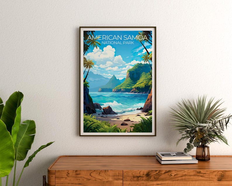American Samoa Travel Print, Samoa Islands Poster, Beach Wall Art, Coast Illustration, Samoan Poster, Home Decor, Birthday Gift