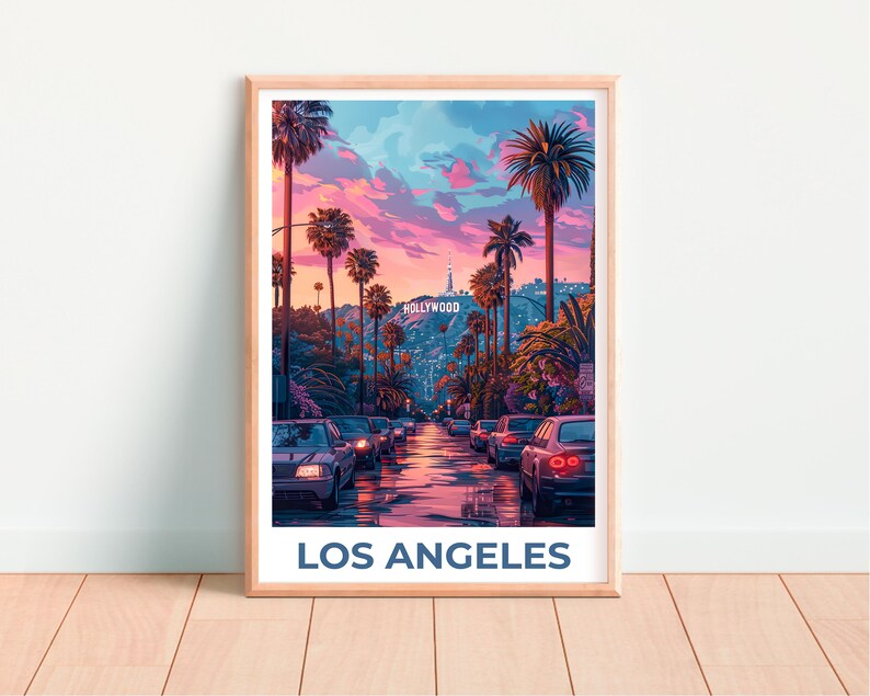 Los Angeles Travel Poster, California Print, Hollywood Art, LA Illustration, City Poster, Hollywood Poster, Home Decor, Birthday Gift