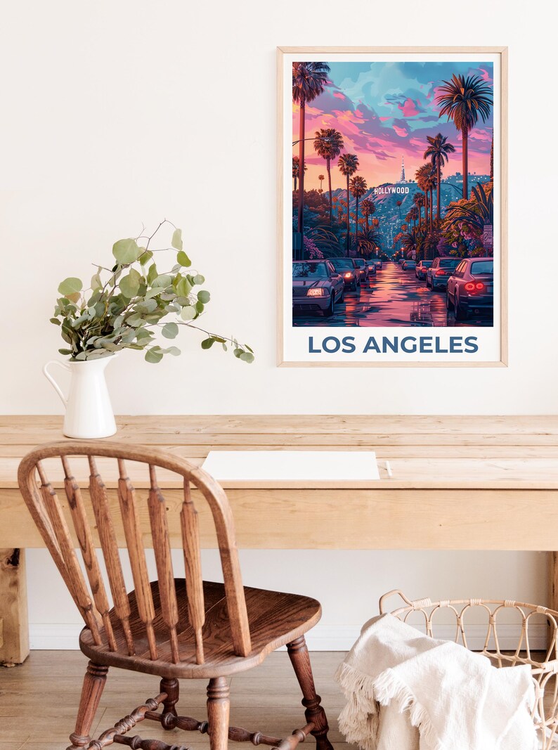 Los Angeles Travel Poster, California Print, Hollywood Art, LA Illustration, City Poster, Hollywood Poster, Home Decor, Birthday Gift