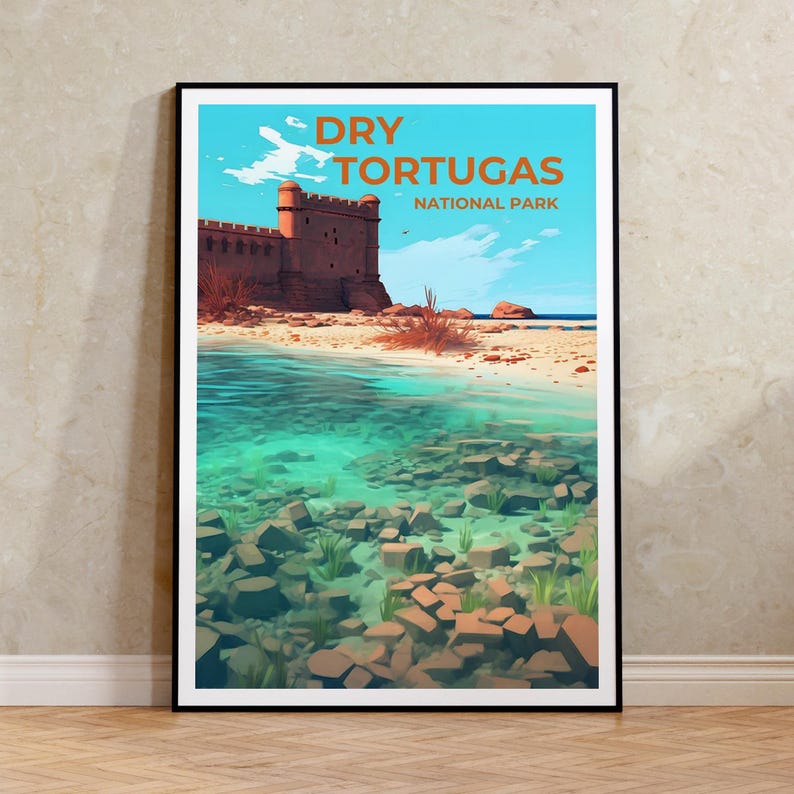Affiche de voyage Dry Tortugas, art mural de Floride, impression de Floride, affiche Dry Tortugas, affiche Fort Jefferson, affiche nature