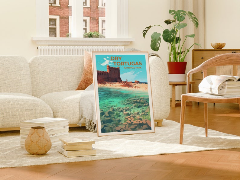Affiche de voyage Dry Tortugas, art mural de Floride, impression de Floride, affiche Dry Tortugas, affiche Fort Jefferson, affiche nature
