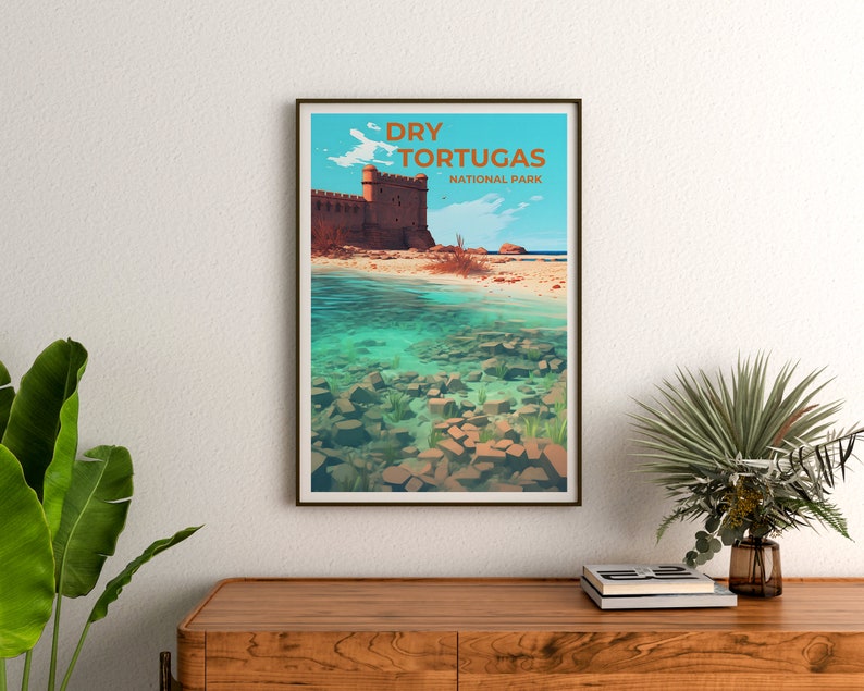 Affiche de voyage Dry Tortugas, art mural de Floride, impression de Floride, affiche Dry Tortugas, affiche Fort Jefferson, affiche nature